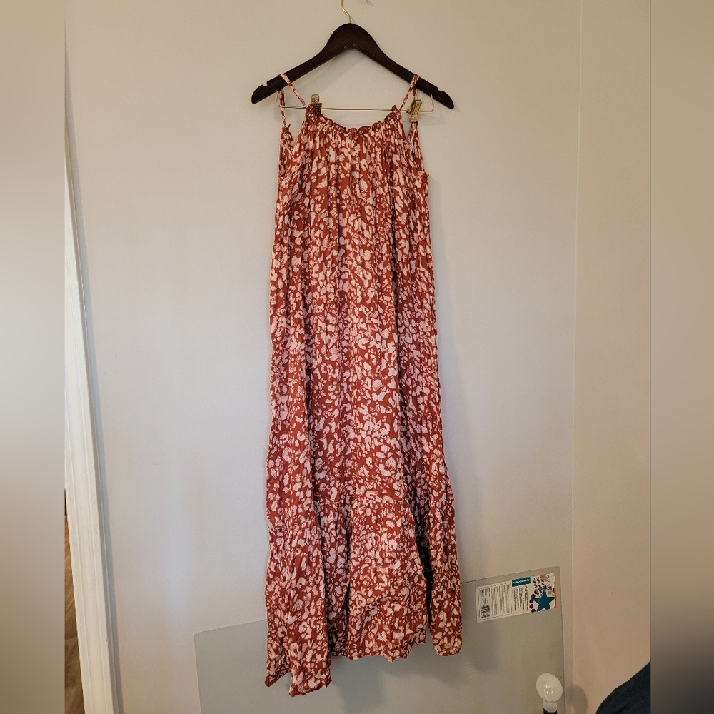 Anthropologie Red & Pink Abstract Animal Print Maxi Dress Small